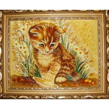 Картина котёнка с тарелкой
